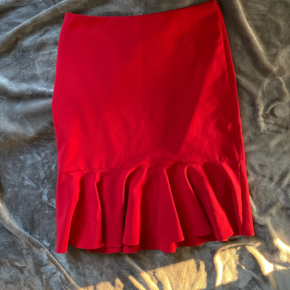 Red Pencil Skirt with Ruffles
